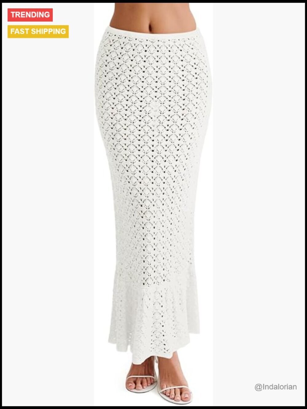 Crochet Cover Up Skirt High Waisted Sheer Knit Beach Maxi
